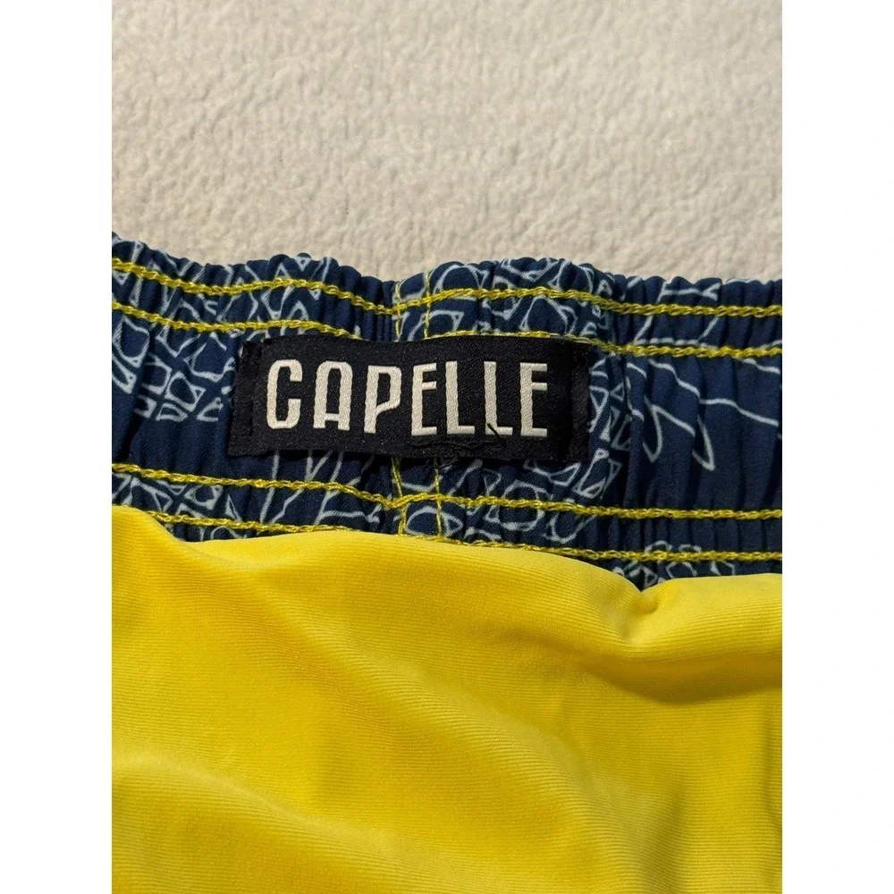 Capelle Hybrid Swim Trunks Mens M Blue Pineapple‎ Print Yellow Drawstring lined